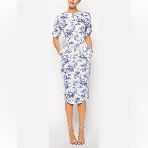 ASOS Toile de Jouy fitted midi dress 00